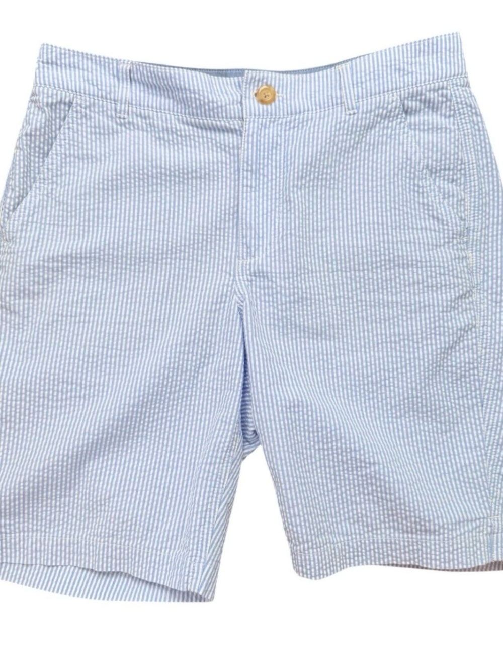 L.L. Bean light Blue Striped Seersucker Bermuda Shorts